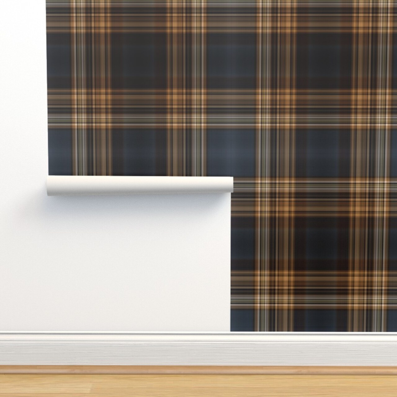 Blue Brown Tartan Traditional English Scottish Masculine Rustic Large Scale Classic Style Elegant Custom Pre-pasted Wallpaper by Spoonflower Pre-Pasted Wallpaper 2FT Wide